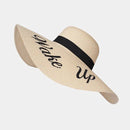 AO3045 "Wake Up" Letter Embroidered Wide Brim Straw Hat - MiMi Wholesale
