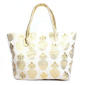 B766 Metal Gold Pineapple Large Beach Tote Bag - MiMi Wholesale