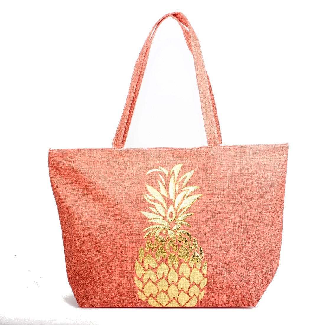 B768 Gold Foil Pineapple Printed Large Beach Tote Bag - MiMi Wholesale