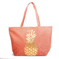 B768 Gold Foil Pineapple Printed Large Beach Tote Bag - MiMi Wholesale