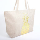 B768 Gold Foil Pineapple Printed Large Beach Tote Bag - MiMi Wholesale