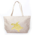 B769 Gold Foil Turtle Printed Large Beach Tote Bag - MiMi Wholesale