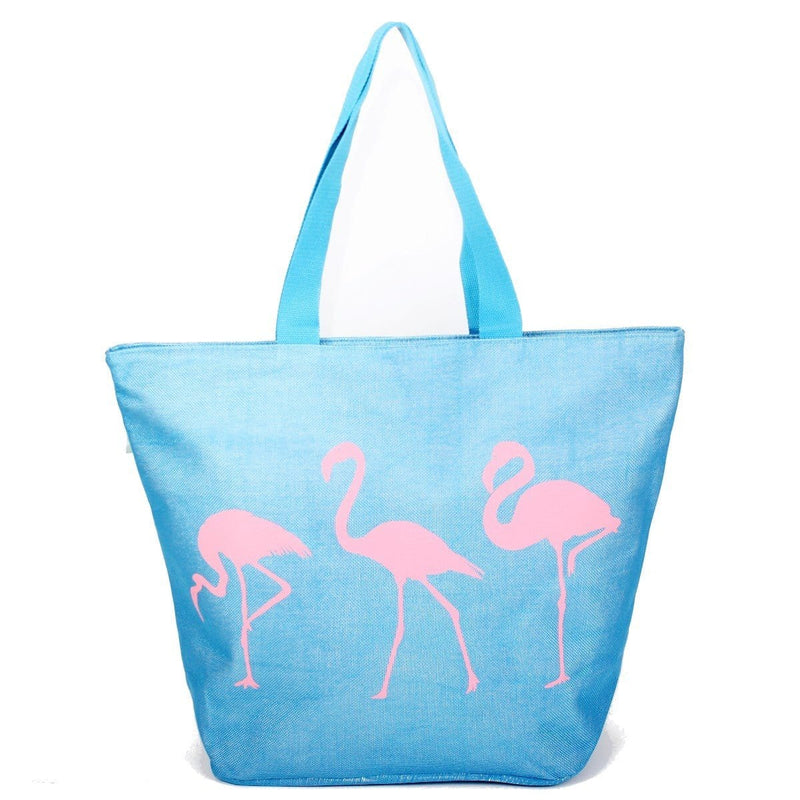 B797 Pink Flamingo Printed Large Beach Tote Bag - MiMi Wholesale