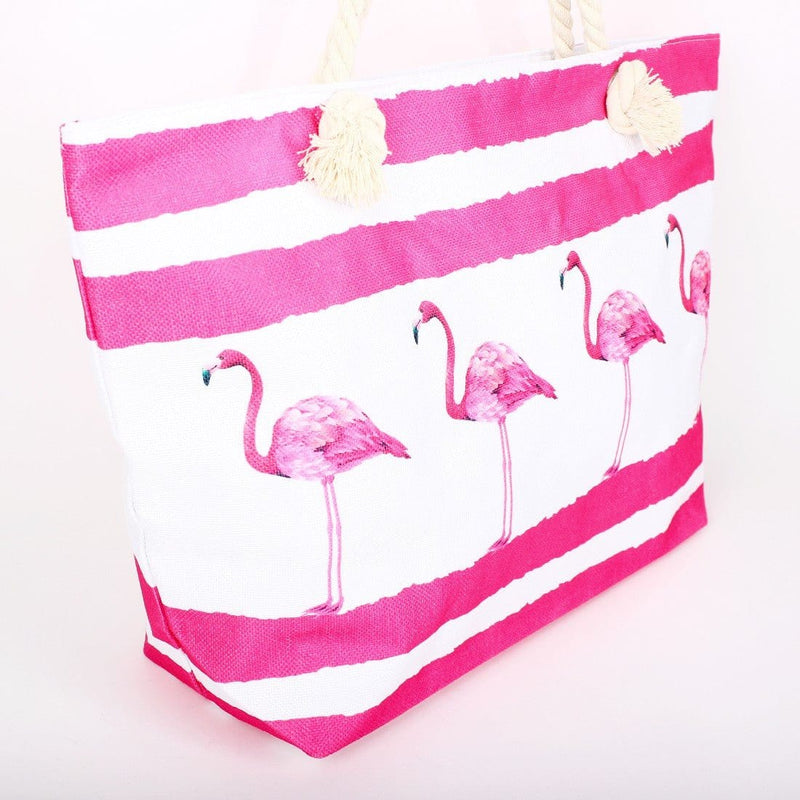 B809 Flamingos Printed Large Beach Tote Bag - MiMi Wholesale