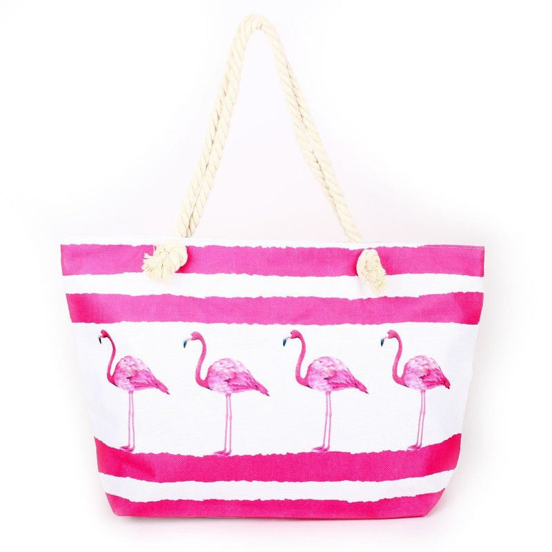 B809 Flamingos Printed Large Beach Tote Bag - MiMi Wholesale