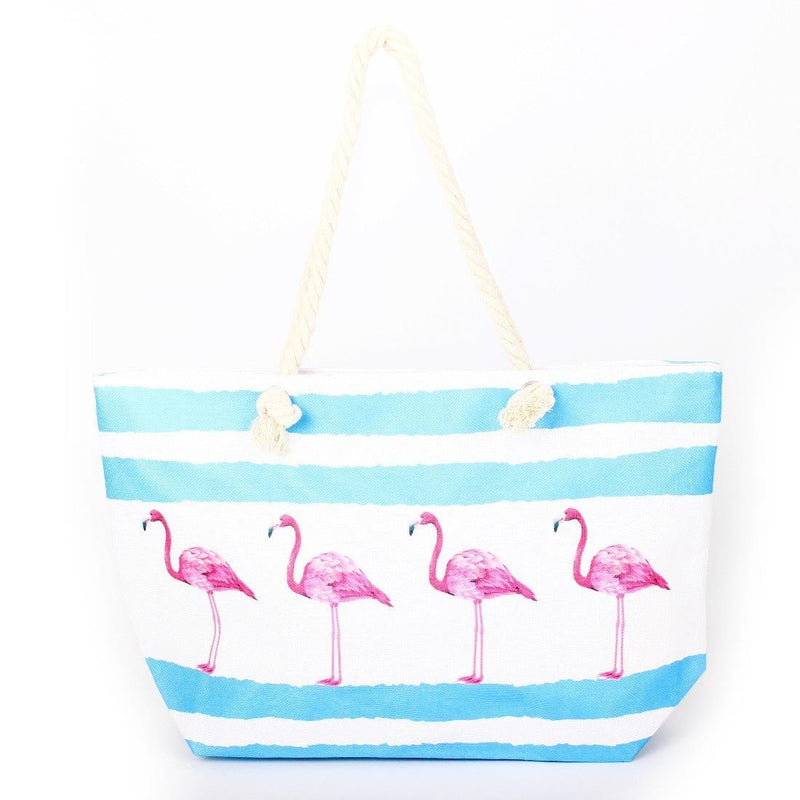 B809 Flamingos Printed Large Beach Tote Bag - MiMi Wholesale