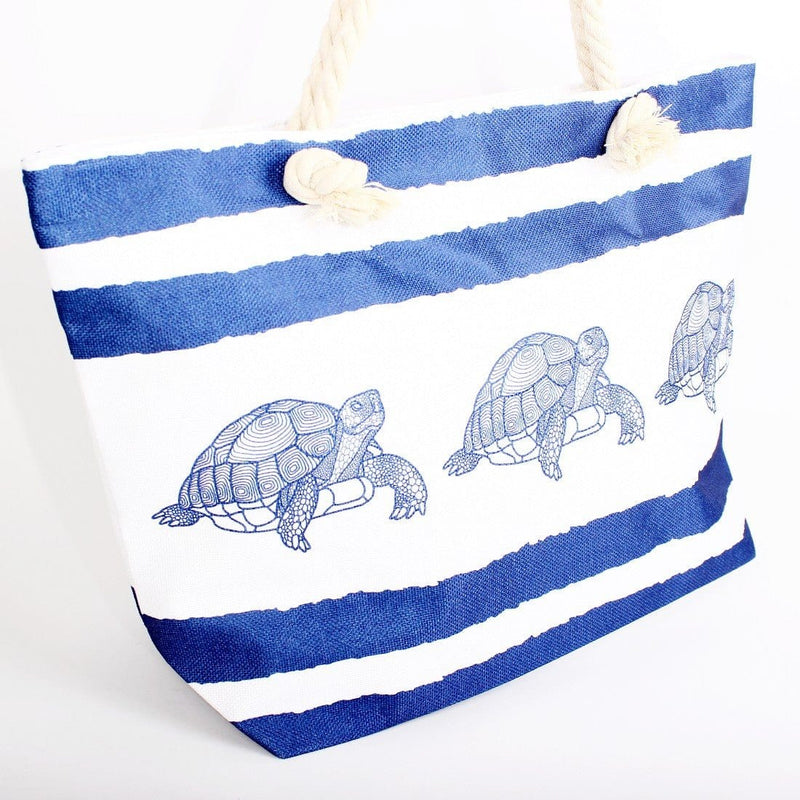 B810 Striped Turtle Printed Large Beach Tote Bag - MiMi Wholesale
