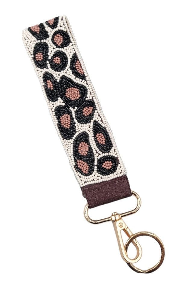 BAH002 Leopard Beaded Keychain Wristlet - MiMi Wholesale