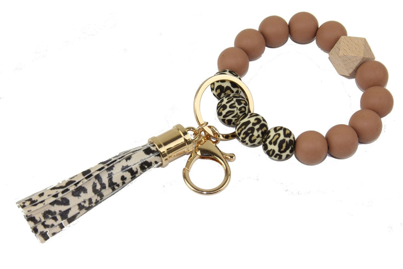 BB139X131 Animal Print Silicone Beaded Keyring/Keychain Bracelet - MiMi Wholesale