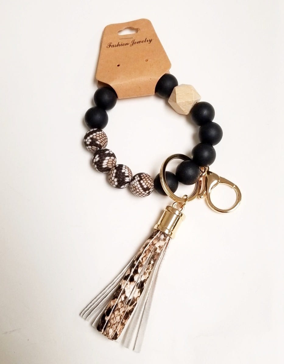 BB139X131 Animal Print Silicone Beaded Keyring/Keychain Bracelet - MiMi Wholesale