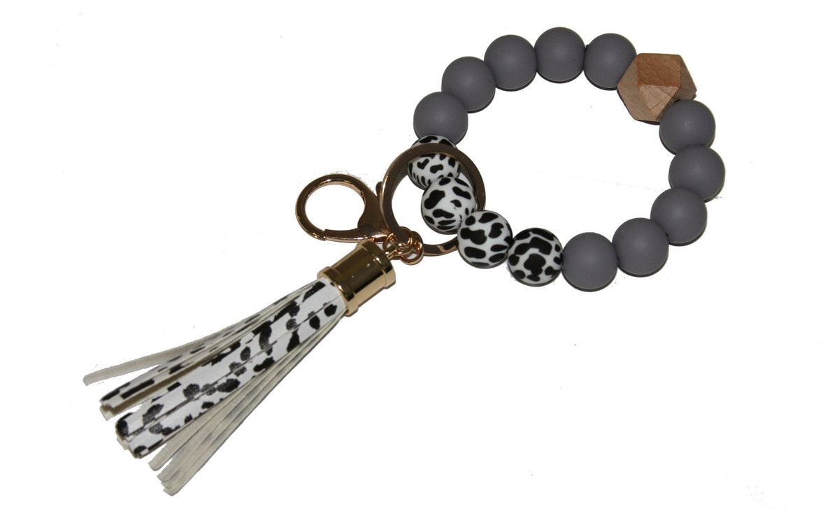 BB139X131 Animal Print Silicone Beaded Keyring/Keychain Bracelet - MiMi Wholesale