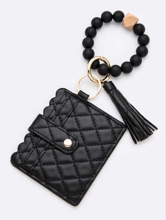 BB139X181 Jessica Quilted Beaded Keychain Bracelet Wallet - MiMi Wholesale