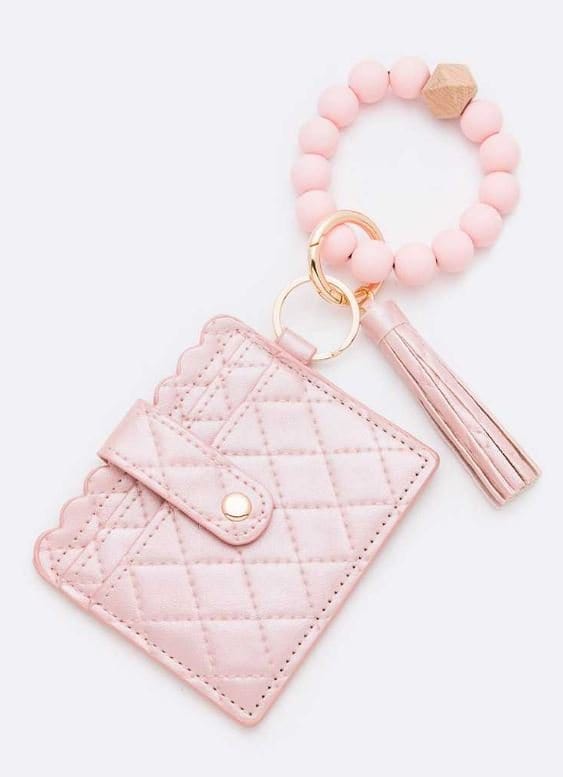 BB139X181 Jessica Quilted Beaded Keychain Bracelet Wallet - MiMi Wholesale