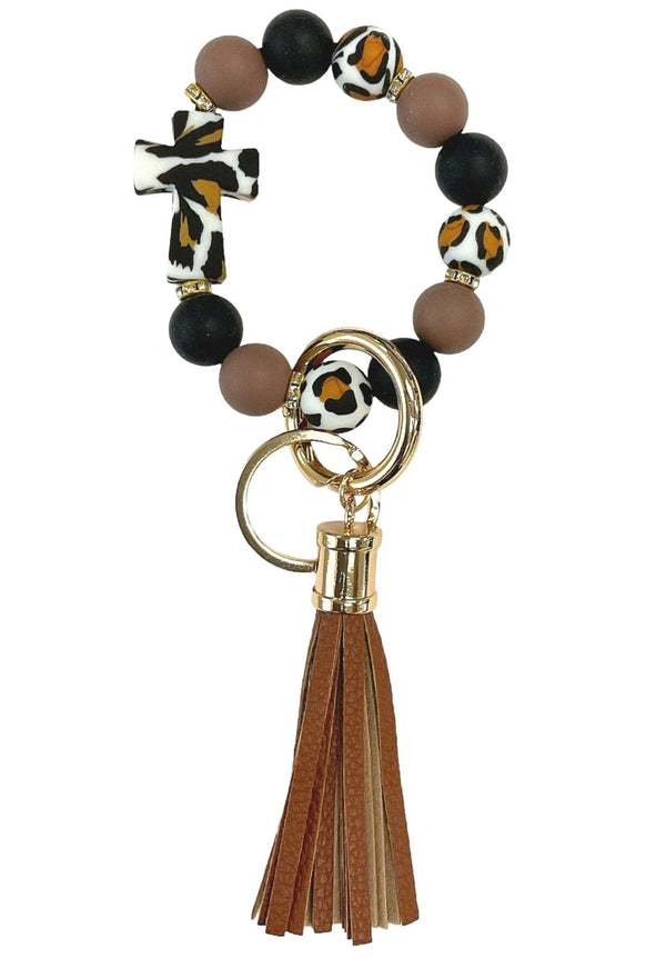 BB139X187 Silicone Beaded Leopard Cross Keychain Bracelet - MiMi Wholesale