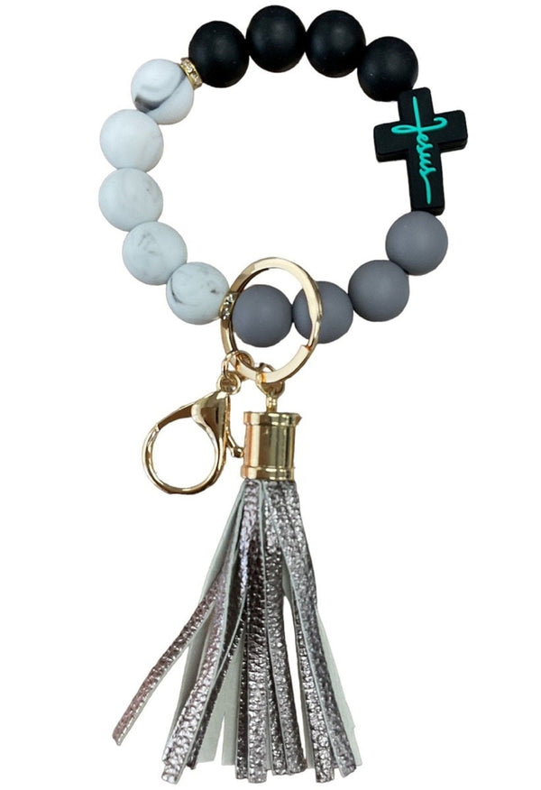 BB139X188 Silicone Beaded Jesus Cross Keychain Bracelet - MiMi Wholesale