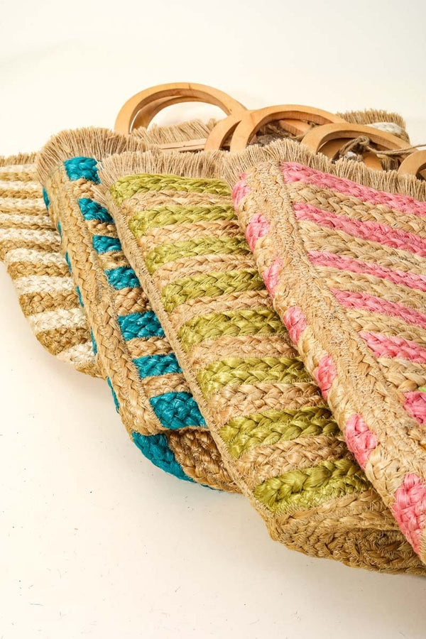 BGA-IN51 Straw Braided Striped Colored Tote Bag - MiMi Wholesale