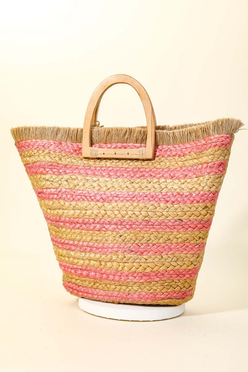 BGA-IN51 Straw Braided Striped Colored Tote Bag - MiMi Wholesale