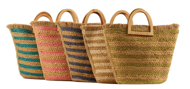 BGA-IN51 Straw Braided Striped Colored Tote Bag - MiMi Wholesale