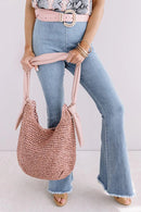 BGA2745 Liza Leather Handle Straw Tote Bag - MiMi Wholesale