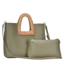 BGA3078 Wicker/Rattan Handle 2-in-1 Tote - MiMi Wholesale