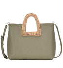 BGA3078 Wicker/Rattan Handle 2-in-1 Tote - MiMi Wholesale