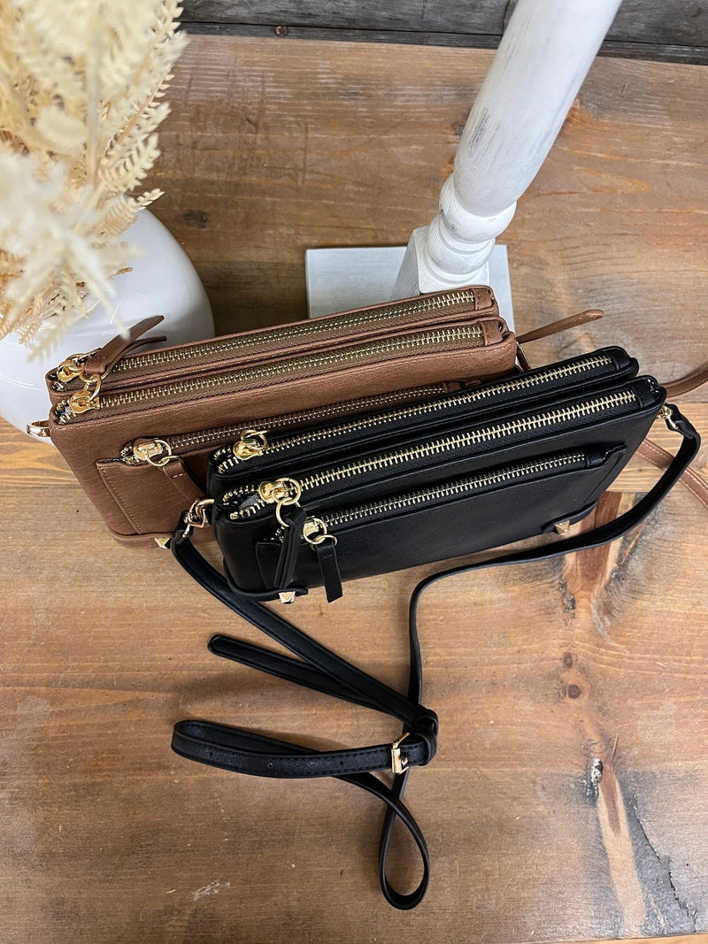 BGA3374 Double Compartment Zipper Crossbody w/ Studded Accent - MiMi Wholesale