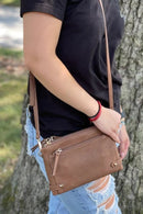 BGA3374 Double Compartment Zipper Crossbody w/ Studded Accent - MiMi Wholesale