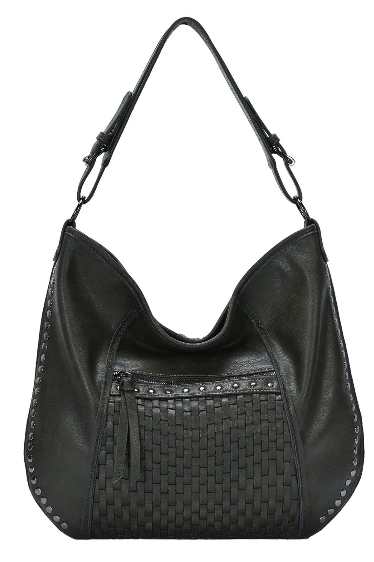 BGA6332 Josephine Studded Woven Detail Hobo Bag - MiMi Wholesale