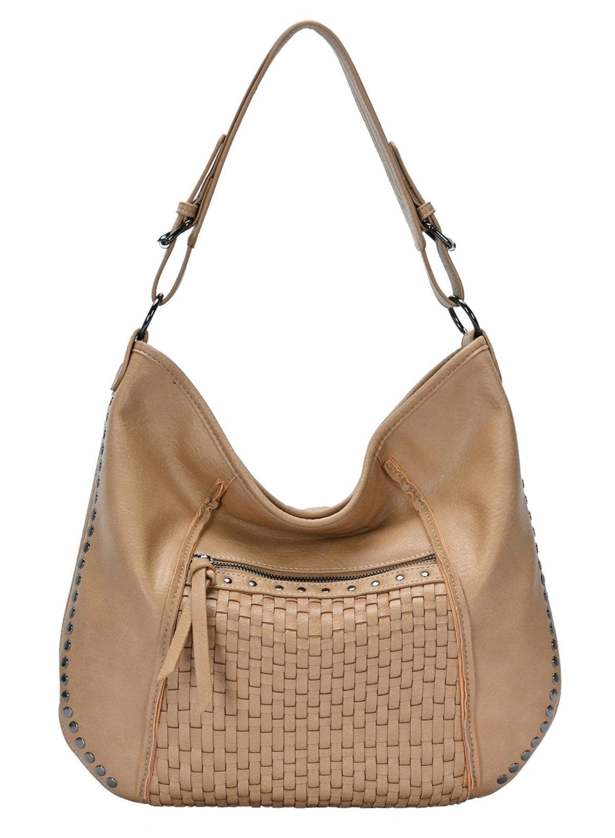 BGA6332 Josephine Studded Woven Detail Hobo Bag - MiMi Wholesale