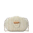 BGS6703 Jessie Oval Straw Crossbody With Chain Strap - MiMi Wholesale