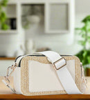 BGS6844 Helena Straw Crossbody Bag With Leather Paneling - MiMi Wholesale