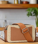 BGS6844 Helena Straw Crossbody Bag With Leather Paneling - MiMi Wholesale