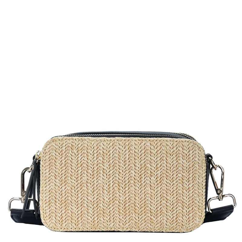 BGS6844 Helena Straw Crossbody Bag With Leather Paneling - MiMi Wholesale