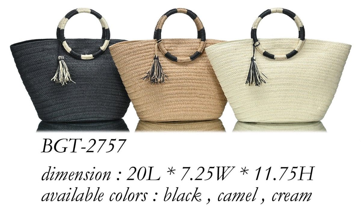 BGT2757 Circle Handle Straw Bags w/ Tassel - MiMi Wholesale