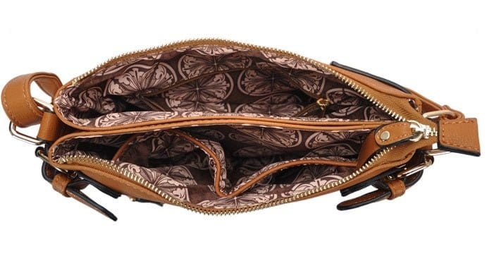 BGT45271 Three Compartment Buckles & Zipper Crossbody - MiMi Wholesale