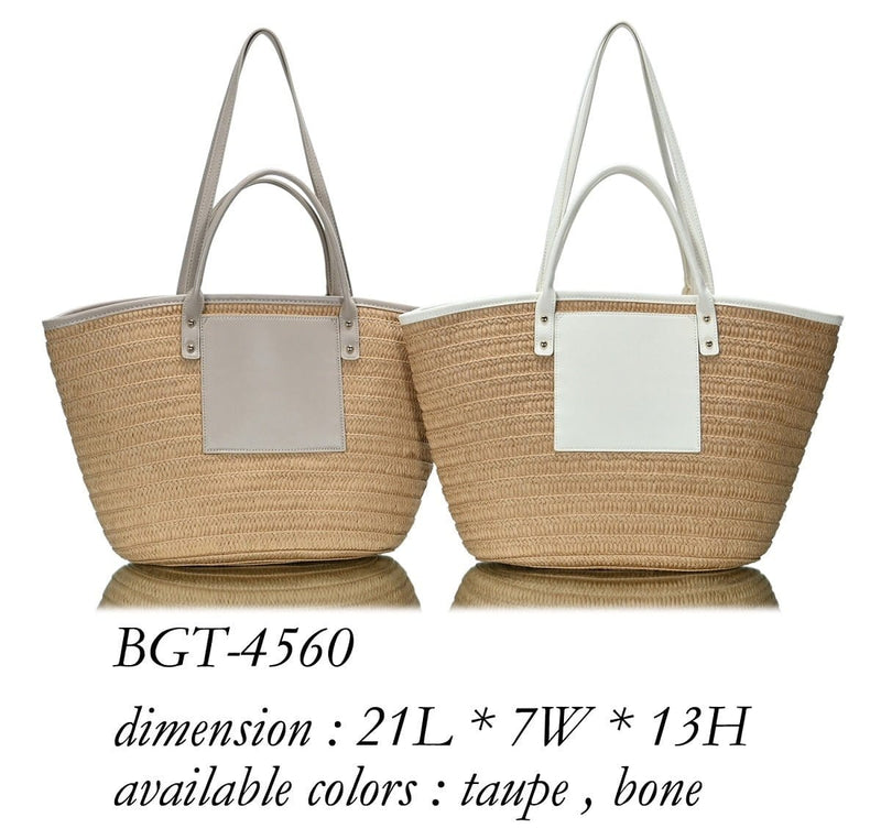BGT4560 Straw front Pocket Handbag - MiMi Wholesale