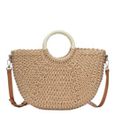 BGT85210 Half Moon Circle Handled Straw Handbag w/ Crossbody Strap - MiMi Wholesale