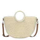 BGT85210 Half Moon Circle Handled Straw Handbag w/ Crossbody Strap - MiMi Wholesale
