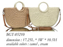 BGT85210 Half Moon Circle Handled Straw Handbag w/ Crossbody Strap - MiMi Wholesale