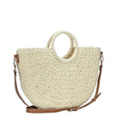 BGT85210 Half Moon Circle Handled Straw Handbag w/ Crossbody Strap - MiMi Wholesale