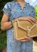 BGW4507 Rattan Leather Trim Crossbody - MiMi Wholesale