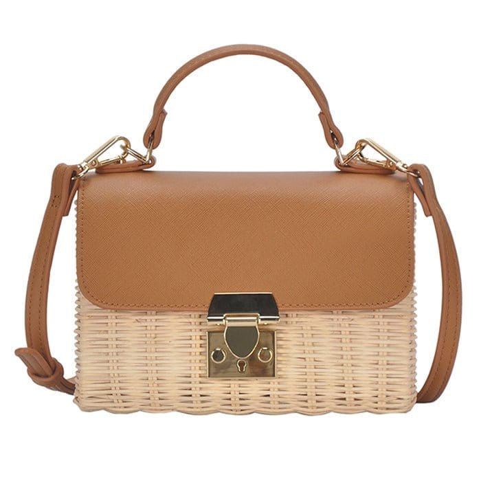 BGW85070 Rattan Pinch Lock Handbag - MiMi Wholesale
