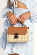 BGW85070 Rattan Pinch Lock Handbag - MiMi Wholesale