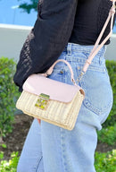 BGW85070 Rattan Pinch Lock Handbag - MiMi Wholesale