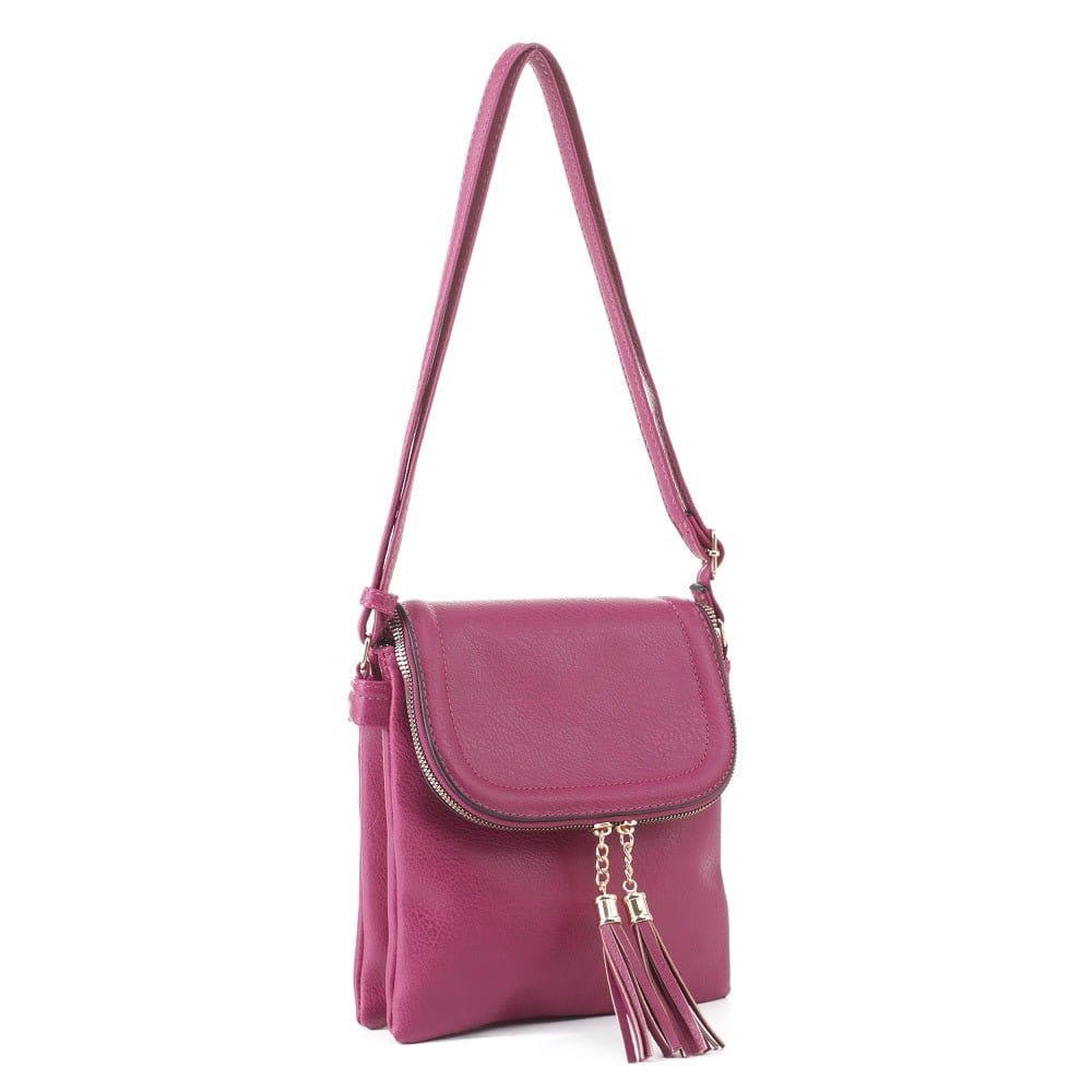 BJ6285 Fold-over Two Compartment Crossbody with Tassel - MiMi Wholesale