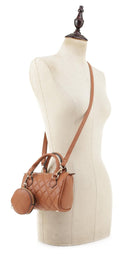 BJ6307QS Micro Quilted Top Handle Handbag/Crossbody w/ Coin Purse - MiMi Wholesale