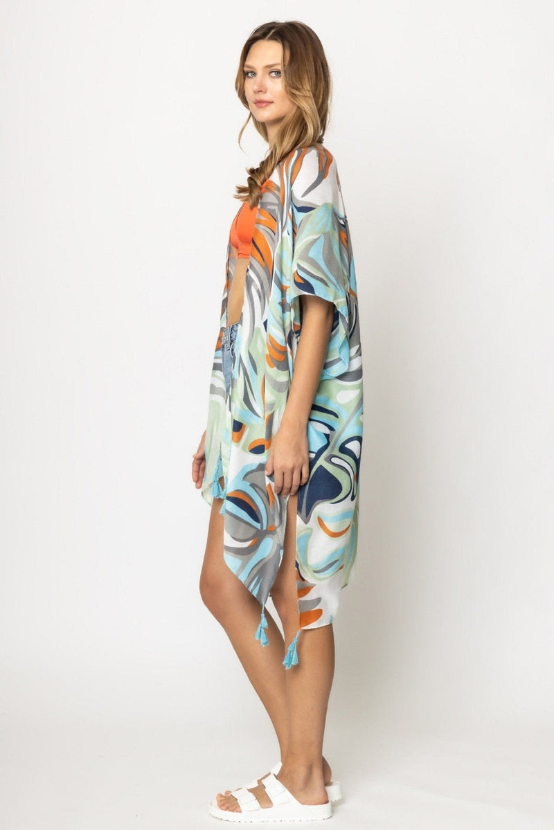 BLK310053 Tracy Tropical Print Kimono - MiMi Wholesale