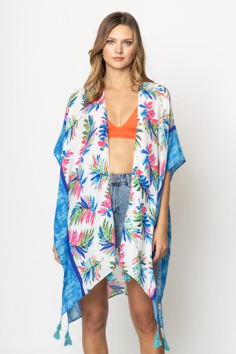 BLK310151 Laura Palm Leaf Print Kimono - MiMi Wholesale