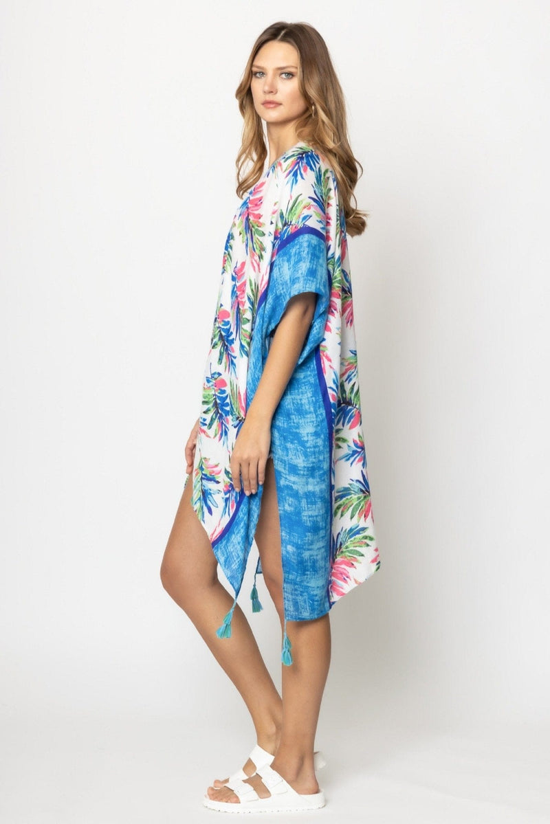 BLK310151 Laura Palm Leaf Print Kimono - MiMi Wholesale