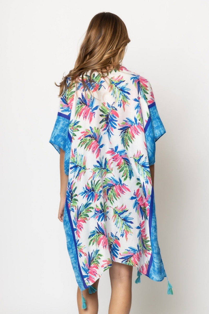 BLK310151 Laura Palm Leaf Print Kimono - MiMi Wholesale